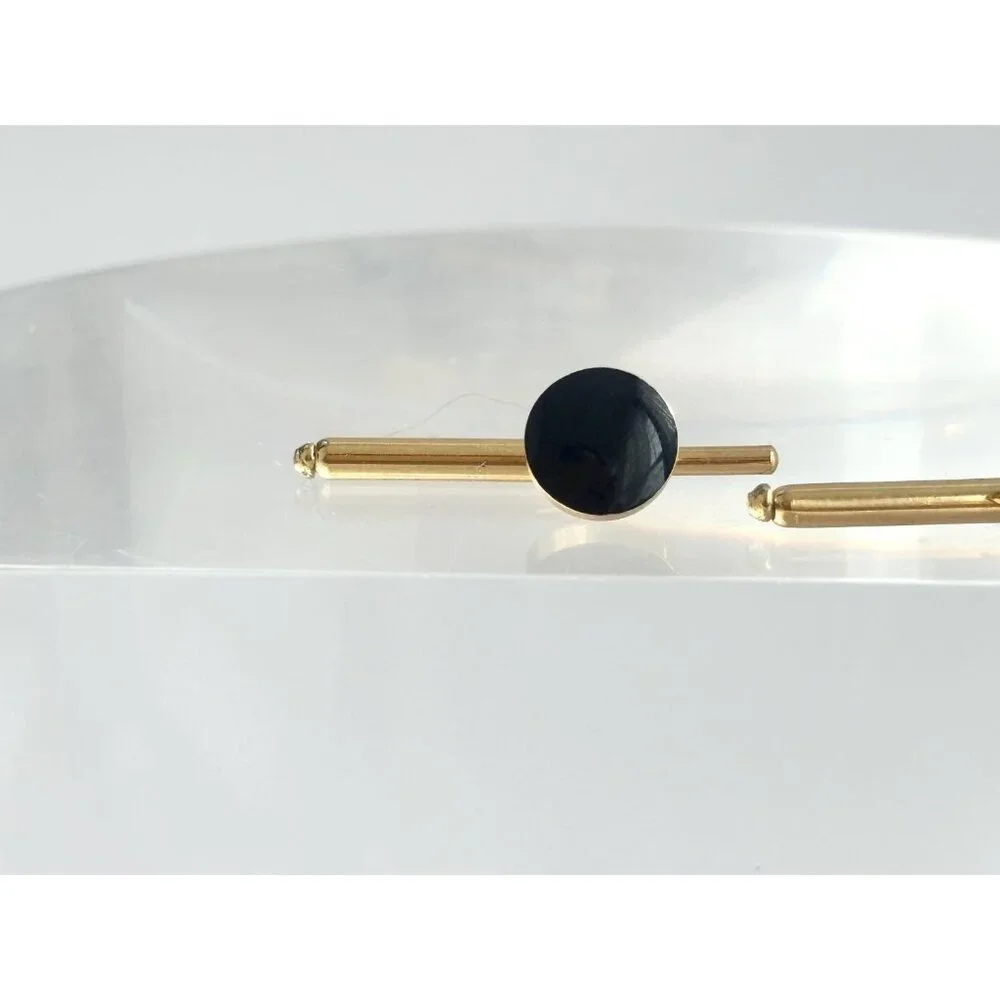 Faux Black Onyx Minimalist Stone Silver Toned Vintage Men's Cuff Links